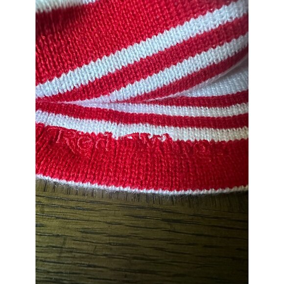 Detroit Red Wings Knit Beanie Hat Red & White Stripes Logo Embroidery Adult Size - Picture 3 of 4